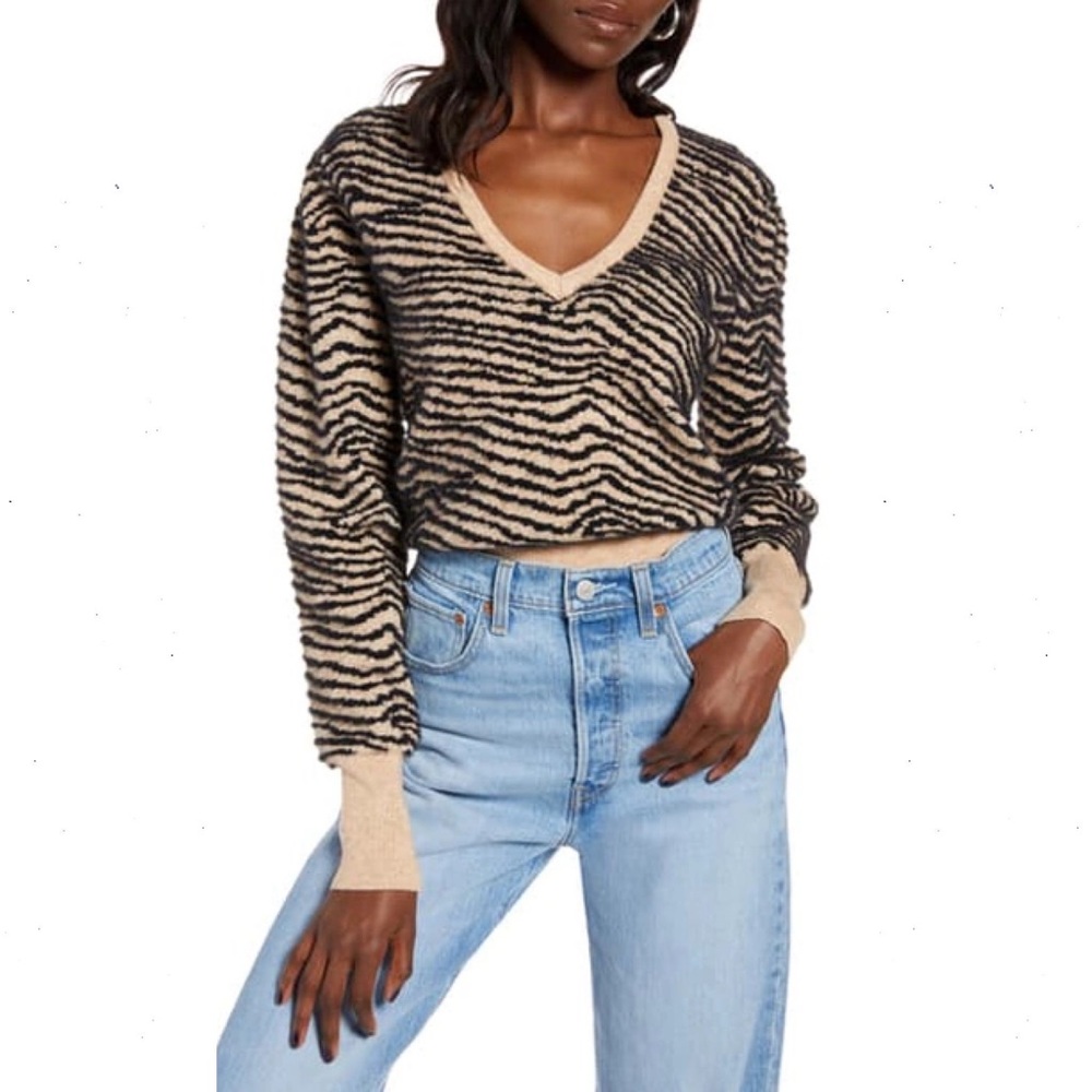 Astr Black and Tan V-Neck Sweater